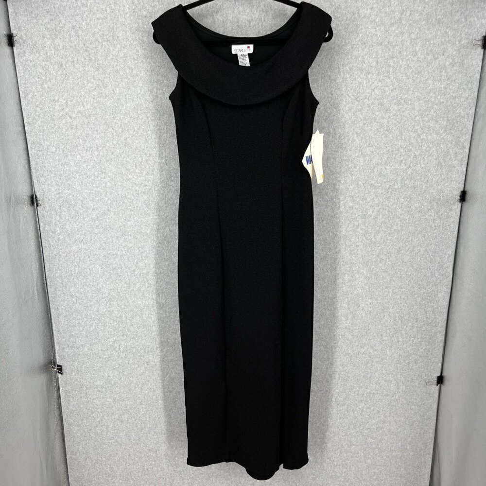Scarlett VTG Midi/Maxi Dress Size 3/4 Black Jacquard Knit Side Slit Formal NEW
